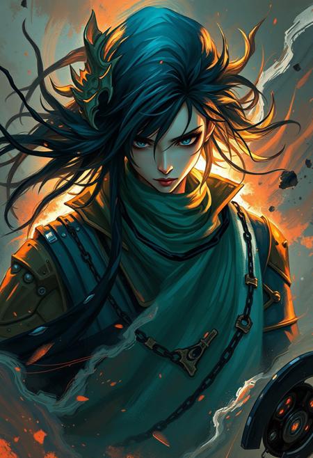 A mysterious, otherworldly figure, 
cinematic anime realism, dynamic expressive linework, dramatic painterly lighting, vivid sci-fi and fantasy aesthetics, soft organic brushwork, bold heroic composition, richly textured details, action-packed scene