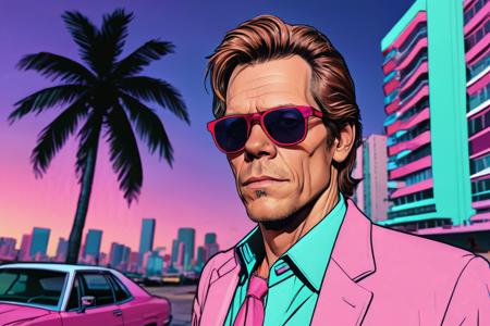 kevin bacon as a character in GTAV, vice city, neon, pastel, miami vice, flat colors, dutch angle, tilted angle, rockstar games, gta vice city, grand theft auto style, exaggerated, pop art style, vibrant colors,
  <lora:add-detail-xl:1> <lora:aesthetic:1>  <lora:detailed_notrigger:1> <lora:Line Art Style SDXL_LoRA_20r_20e_8i_nr32_a16_Pony Diffusion V6 XL:1>