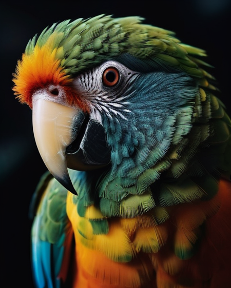 macro shot, cinematic photo of parrot, colorful, dark shot, film grain, extremely detailed