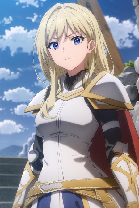 femaleknight, <lora:femaleknight-lora-nochekaiser:1>, 
female knight, long hair, blue eyes, blonde hair,
BREAK weapon, sword, cape, armor, shoulder armor, gauntlets, pauldrons, breastplate, knight,
BREAK outdoors, forest, grass, nature, sky, cloud, sun,
BREAK looking at viewer, (cowboy shot:1.5),
BREAK <lyco:GoodHands-beta2:1>, (masterpiece:1.2), best quality, high resolution, unity 8k wallpaper, (illustration:0.8), (beautiful detailed eyes:1.6), extremely detailed face, perfect lighting, extremely detailed CG, (perfect hands, perfect anatomy),