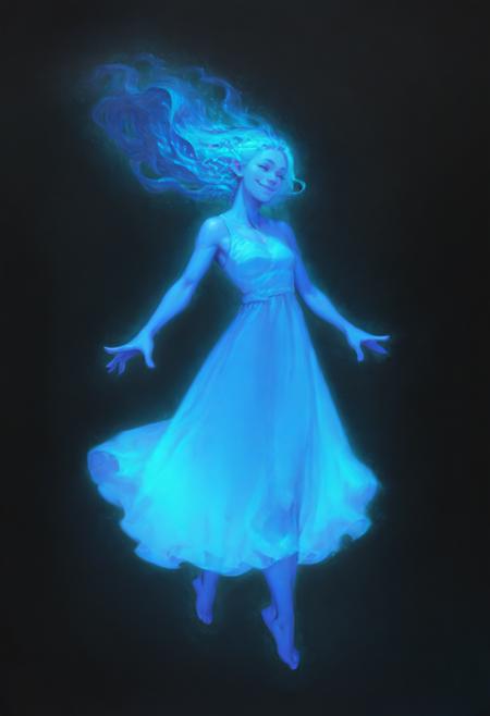 Sylphrena, spren blue skin, blue hair, blue dress