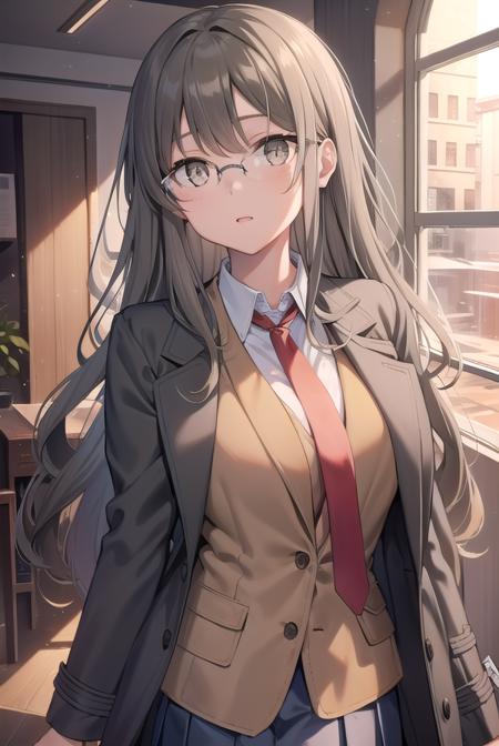 riofutaba, <lora:riofutabatest:1>,
rio futaba, black-framed eyewear, (brown eyes:1.7), glasses, (grey hair:1.5), hair between eyes, over-rim eyewear, semi-rimless eyewear, long hair, sidelocks,
BREAK blazer, blue skirt, brown jacket, coat, collared shirt, jacket, lab coat, long sleeves, miniskirt, necktie, open clothes, open coat, pleated skirt, red necktie, school uniform, shirt, skirt, undershirt, (white coat:1.5), white shirt,
BREAK looking at viewer,
BREAK indoors, classroom,
BREAK <lora:GoodHands-vanilla:1>, (masterpiece:1.2), best quality, high resolution, unity 8k wallpaper, (illustration:0.8), (beautiful detailed eyes:1.6), extremely detailed face, perfect lighting, extremely detailed CG, (perfect hands, perfect anatomy),