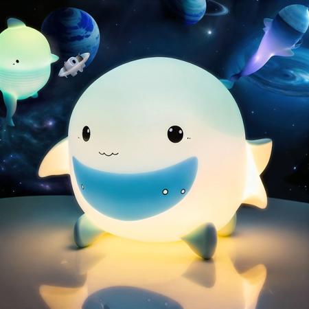 <lora:cute_lamps:1.0>, (cute_lamps:1.0),  shaped lamp, glowing, 
A whimsical whale lamp, with sleek, rounded body and happy smile, bringing a touch of the sea to any space.