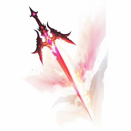 MagicItem_v1 <lora:MagicItem_v1:1> (white background), (ruby sword) with black flames, cosmic black flame effect white sparkles, ruby metal, masterpiece, professional quality