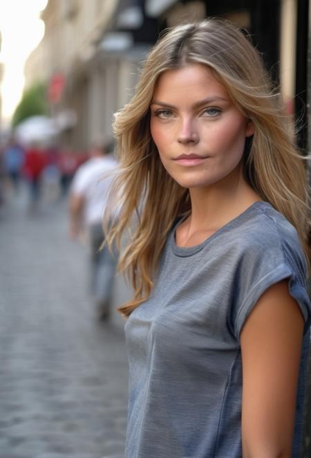 <lora:MayAndersen:1> a beautiful woman walking down street, wearing a tshirt and jeans, hi detail, sharp focus, perfect lighting, awesome, dslr, 4k high quality. extra detail, extra sharp, magical, perfect moment, natural skin, pores