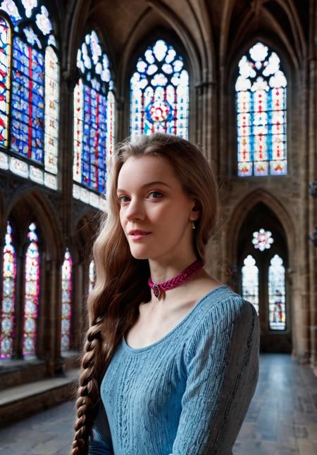 fashion photography (close-up, full body shot:1.1), pale skin ohwx woman, selfie, smug, absurdly long hair, braided hair, Pink funnel neck Chunky bracelet Magenta tones Exposed side light Metal screening Shallow depth bokeh Sainte-Chapelle Indoors Middle of nave Detailed stained glass Contrast Surrounded by arched windows Changing natural light shot on Nikon Z6 Nikon Z 85mm f/1.8 S F/2.8, 1/125s, ISO 100, in style of Petter Hegre
<lora:ErinEverheart_SDXL_v1.0b:1>