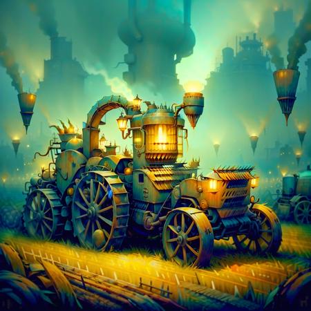 <lora:GasLampFantasyAI:.9> GasLampFantasyAI combine harvester