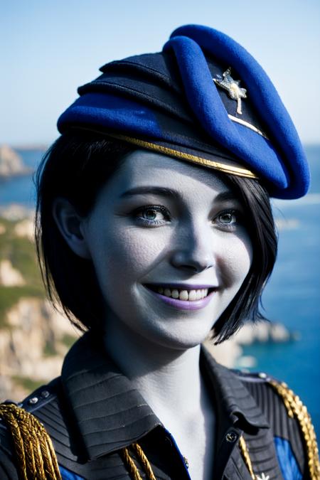 nikkigotg blue skin beret uniform police uniform black hair