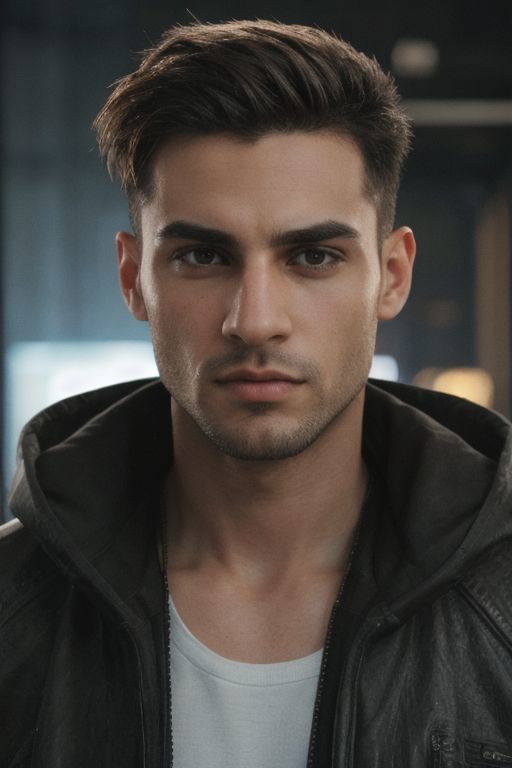 Arabic male, 1male, young, young face, (brown eyes), masculine, strong jaw, strong, real, realistic, short hair, detailed ...