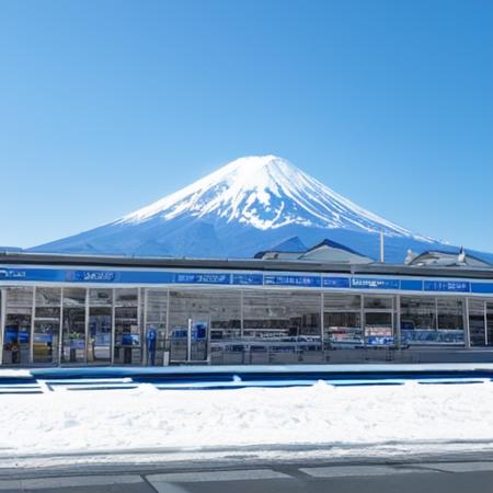 Mount_Fuji blue_sky no_humans train_station FJLS Fujiyama mountain day snow sky