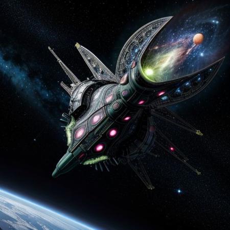 (Space battlecruiser) shaped like fractal (cucumber) in hyperspace, enters into real blackhole, real photo of blackhole hat shape on background,
dynamic movement, explosive force,  glowing, nebula, 8K resolution. sci-fi, hyperspace gate
