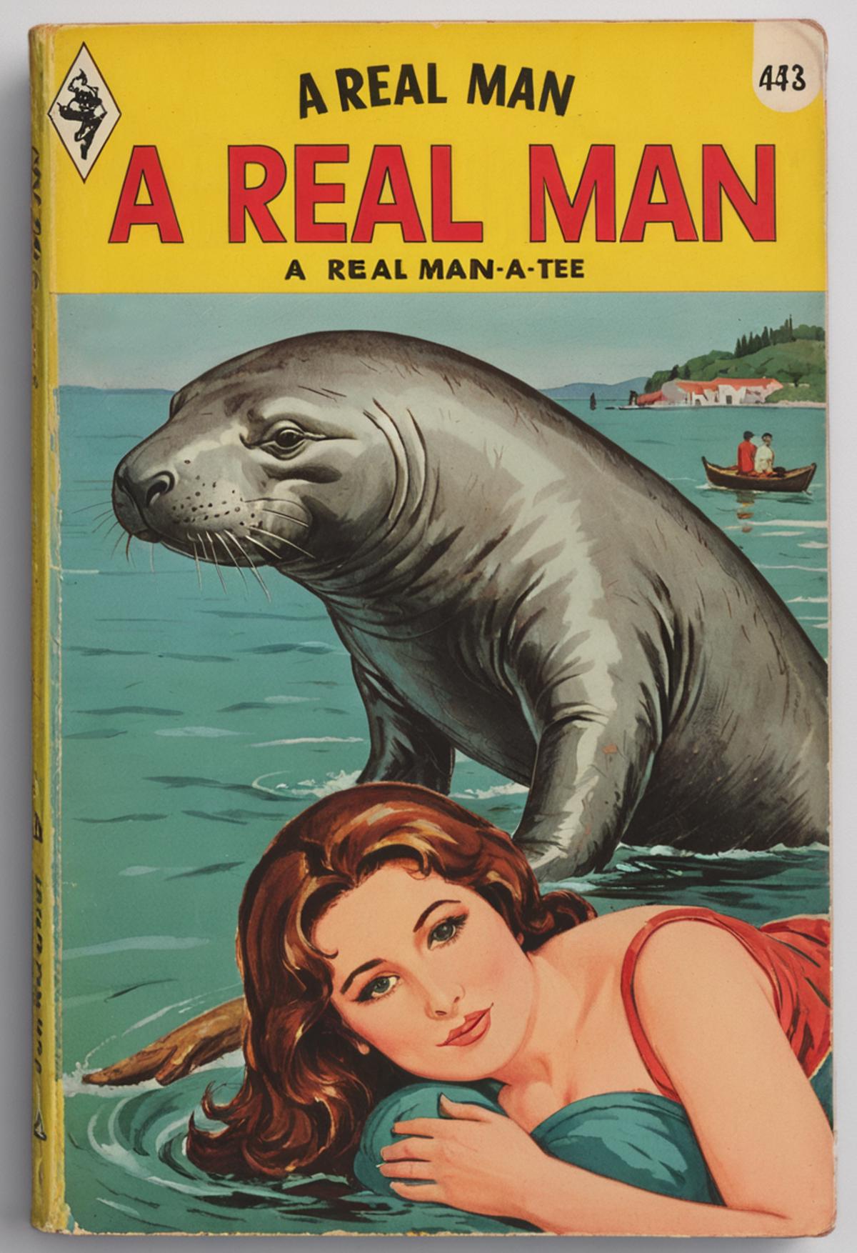 A Real Man-A-Tees Book Cover with a Woman and Manatee