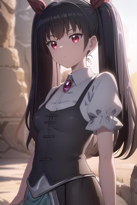 handymanliliza, <lora:handyman liliza s1-lora-nochekaiser:1>,
liliza, long hair, black hair, (red eyes:1.3), ribbon, twintails, hair ribbon,
BREAK short sleeves, puffy sleeves, jewelry,
BREAK outdoors, dungeon, cave,
BREAK looking at viewer, (cowboy shot:1.5),
BREAK <lyco:GoodHands-beta2:1>, (masterpiece:1.2), best quality, high resolution, unity 8k wallpaper, (illustration:0.8), (beautiful detailed eyes:1.6), extremely detailed face, perfect lighting, extremely detailed CG, (perfect hands, perfect anatomy),