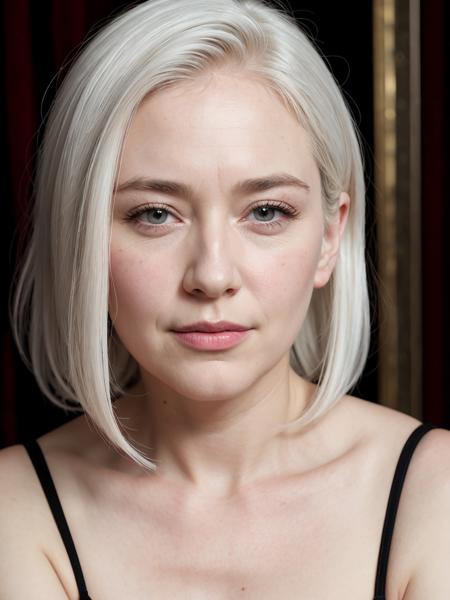 highly detailed photo, realistic, absurdres, highly detailed skin, photorealistic, highres, white hair, pale skin, white, fair complexion, mature woman, english, chubby, portrait photo