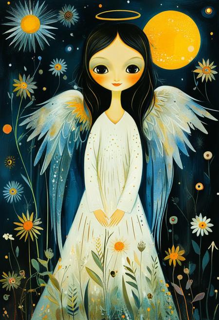 masterpiece,best quality, illustration, style of Rosina Wachtmeister, (an angel)
