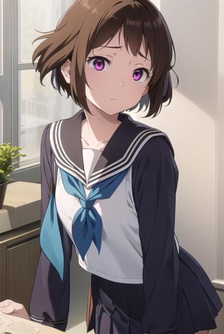 mayakaibara, <lora:mayaka ibara s1-lora-nochekaiser:1>,
mayaka ibara, short hair, brown hair, (pink eyes:1.3),
BREAK skirt, school uniform, serafuku, kamiyama high school uniform \(hyouka\), black skirt, long sleeves, black sailor collar, neckerchief, (blue neckerchief:1.5),
BREAK indoors, classroom,
BREAK looking at viewer, (cowboy shot:1.5),
BREAK <lyco:GoodHands-beta2:1>, (masterpiece:1.2), best quality, high resolution, unity 8k wallpaper, (illustration:0.8), (beautiful detailed eyes:1.6), extremely detailed face, perfect lighting, extremely detailed CG, (perfect hands, perfect anatomy),