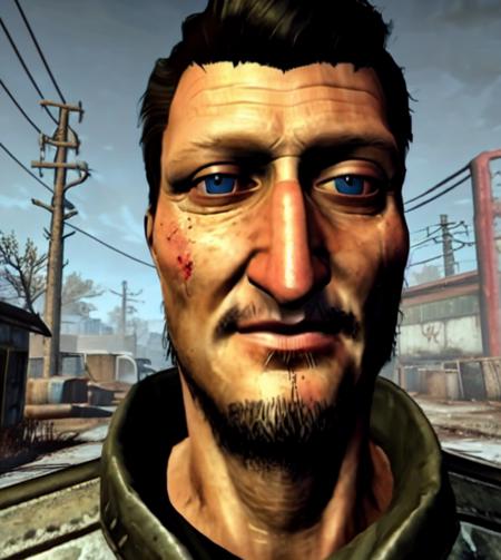 Daniel Larson <lora:Daniel Larson:0.84> man in Fallout 4, close-up screenshot including dialog options, industrial, messy hair