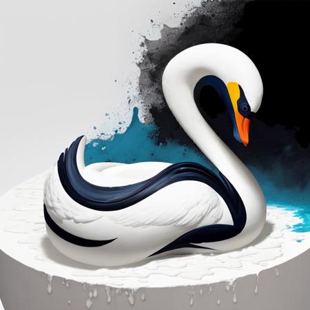 An image which uses bold colours and simple shapes, amazing, (masterpiece:1.3), beautiful, attractive, masterpiece , swan, navy blue, striking black, royal blue, bleached white, on soapy water with suds