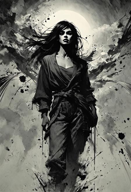score_9, score_8_up, score_7_up, 1girl, solo, (Celty Sturluson), on the bike, monochromemuse, monochrome, greyscale, ink splatter, vibrant colours, zoomed in, epic shot, dramatic lights, Yellow, blue