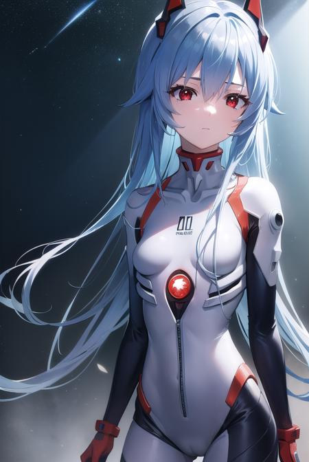 reiayanami, <lyco:reiayanami-lyco-nochekaiser:1>, 
rei ayanami, blue hair, long hair, (red eyes:1.5), (small breast:1.2),
BREAK bodysuit, headgear, plugsuit, white bodysuit,
BREAK outdoors, space, sky, night, star \(sky\),
BREAK looking at viewer, (cowboy shot:1.5),
BREAK <lyco:GoodHands-beta2:1>, (masterpiece:1.2), best quality, high resolution, unity 8k wallpaper, (illustration:0.8), (beautiful detailed eyes:1.6), extremely detailed face, perfect lighting, extremely detailed CG, (perfect hands, perfect anatomy),