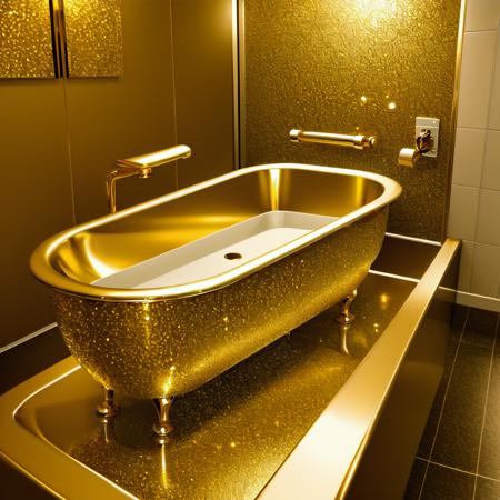 masterpiece, 
 gold bathroom, gold floor, gold bathtub, gold floor,   <lora:gold_bathroom_v1.0:1>