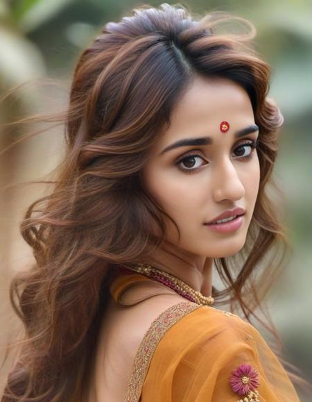 hires photo of Disha Patani woman studio quality, looking straight at viewer, traditional indian dress, flowing hair, outdoors, realistic skin texture <lora:Disha_Patani_SDXL_LoRA:1>