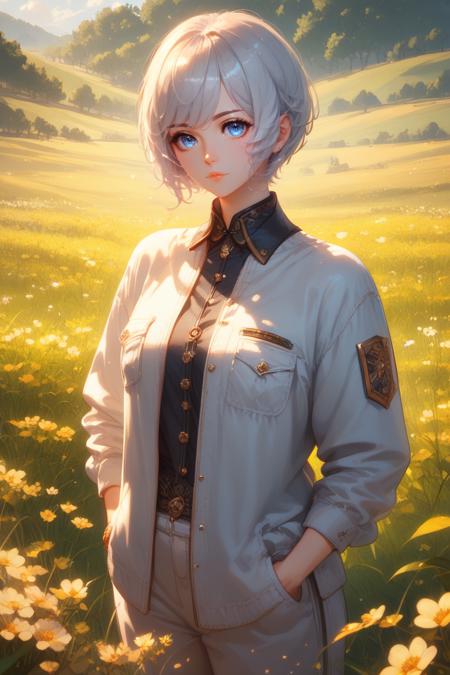 GCSH, 1girl, short hair, blue eyes, silver hair