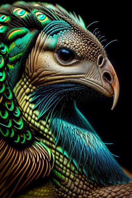 Create a photorealistic close up image of a peacock, feathers, vibrant colors and dark background, highly detailed, aesthetic, great lighting, extremely detailed,  award winning, perfect composition, a rich and complex image of nature, a vibrant tissue of hues and textures captured digitally, best quality, realistic, captivating, intricately detailed, hyper detailed, maximalist style, photorealist, sharp focus, dynamic lighting, superb composition, finest details, highest aesthetics, best quality, sharp focus, high contrast, stylized, clear, colorful, ultra quality, 8k, best quality, masterpiece,midjourneyv6.1, close up,
