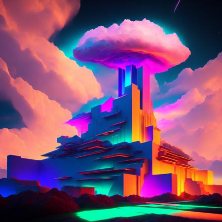 (neoncitadel style:1) Neon Citadel with a storm cloud above it <lora:djzNeonCitadelV21_LoraBooth:1>