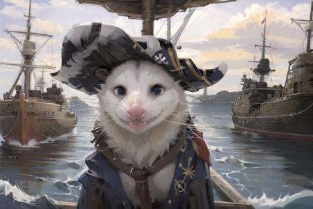 masterpiece, best quality, highres,solo, opossum <lora:opossum:0.8>
sea,ship,pirate hat,