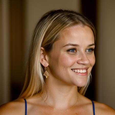 Realistic photo of a beautiful r33s3w-v2 woman, 1girl, solo, long hair, looking at viewer, smile, (((blonde hair))), jewelry, upper body, earrings, teeth, mole, grin, lips, mole under eye, messy hair, portrait, freckles, realistic, mole on neck, mole on cheek, soft lighting, professional Photography, Photorealistic, detailed, RAW, analog, sharp focus, 8k, HD, DSLR, high quality, Fujifilm XT3, film grain, award winning, masterpiece<lora:r33s3w-v2:1.0>