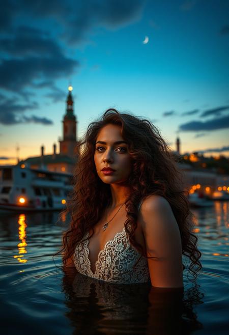 (Photography by Mimoza Veliu and Mario Giacomelli:1.2), NSFW, still life art by Samuel Peploe and Posuka Demizu, erotisch, lasziv, petite-lithe Persian goddess with long, curly hair and golden brown eyes, As if the sun had set outside, it reflected in a stunning display of shimmer and light that transforms through its surface, leaving one breath deep into contemplations. The scene takes place in an old abandoned city nestled deep in earthly water and surrounded by shimmering natural surroundings. It turns off in this extraordinary blend of nature's beauty creating rippled waves in both forms. , Scottish colorist, still life, landscapes, manga, intricate and detailed illustrations, fantasy and adventure themes