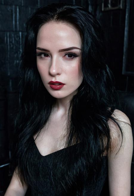 woman, pale, pale skin, (freckles:0.2), black hair, black dress, large lips, dark indoor background, SGgirl, 20yo, , hoop earrings, sweating, oiled skin, holding a remote control, goth, alternative, ,
detailed face, detailed hair, fully clothed, extremely detailed, very detailed skin, detailed skin, realistic skin,   long hair, cinematic lighting, volumetrics dtx,     cleavage, small breasts, skin pores, photographic, photography, photograph, skin pores, excessive lip filler, very puffy lips, very wide lips, gigantic lips, inconvenient lips, pouting lips, huge eyes