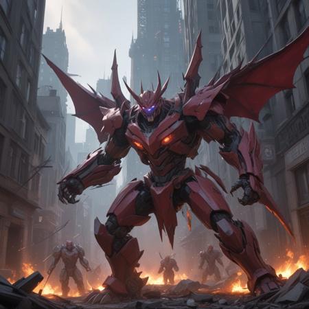 a full body of a robot on a city, dangerous mephisto from faust, discord profile picture, warm color scheme, ebay listing thumbnail, from transformers, long spikes, proportions off, very accurate coherent image, corrected hand, ebay listing, shattered, abomination, omega, heavily armed, this is fine in game of thrones, vibrant, intricate, epic lighting, cinematic composition, hyper realistic, 8 k resolution, unreal engine 5, by artgerm, tooth wu, dan mumford, beeple, wlop, rossdraws, james jean, andrei riabovitchev, marc simonetti, artstation