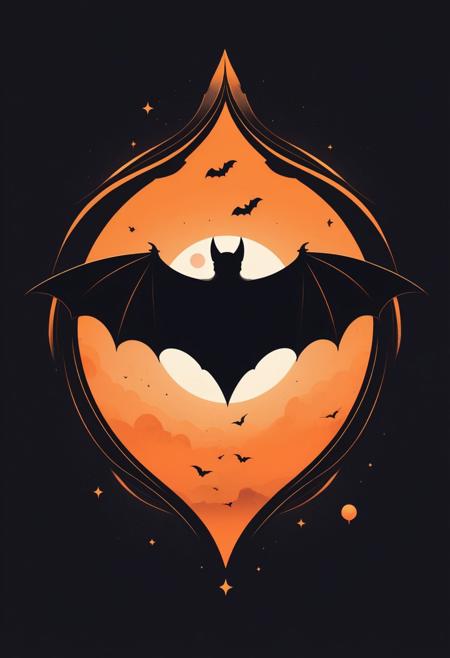Vector Art, Dramatic Noir Silhouette, Bold Black and Orange Color Palette, (Moonlit Worlds:1.3), Heart-shaped Nebula, (Mystical Bats:1.2), Geometric Celestial Bodies, (Intricate Batwing Patterns:1.2), (Radiant Crescent Moon:1.3), Mesmerizing Geometric Shapes, (Emphasized Chiaroscuro:1.2), Captivating Composition, (Noir Enigma:1.2). simple background logo