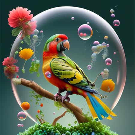 bubblerealm  <lora:bubblerealm_model:0.65> parrot