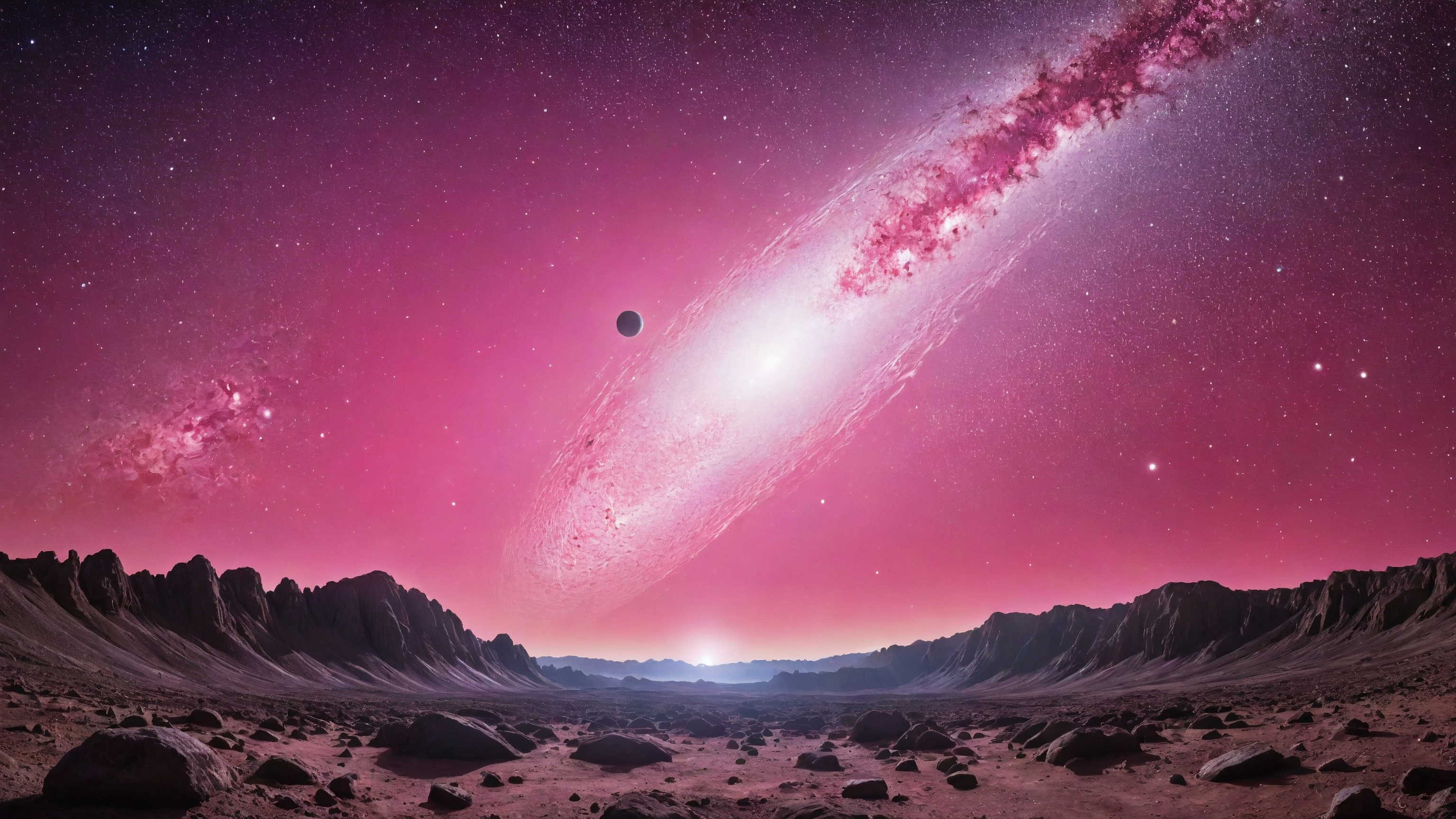 Dwarf Planet Haumea, the Zodiacal light is Personal, Wide view, Fine art, monotype, Saturated, pink paint splotches, shiny, intricate, pure, glossy, enchanted, Twisted light, quality, cute, magic atmosphere, complex