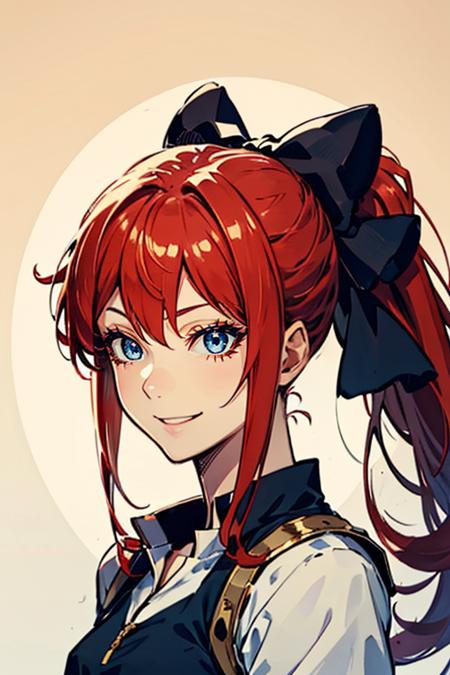 masterpiece, high quality, <lora:Lynn[V2_Mid]:0.8> Lynn, 1girl, solo, hair bow, ponytail, red hair, blue eyes,