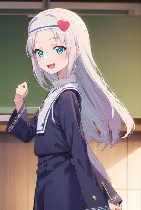 mariatakayama, <lora:maria takayama s2-lora-nochekaiser:1>,
maria takayama, long hair, blue eyes, fang, aqua eyes, smile, open mouth,
BREAK jewelry, heart, necklace, nun, habit,
BREAK indoors, classroom,
BREAK looking at viewer, (cowboy shot:1.5),
BREAK <lyco:GoodHands-beta2:1>, (masterpiece:1.2), best quality, high resolution, unity 8k wallpaper, (illustration:0.8), (beautiful detailed eyes:1.6), extremely detailed face, perfect lighting, extremely detailed CG, (perfect hands, perfect anatomy),