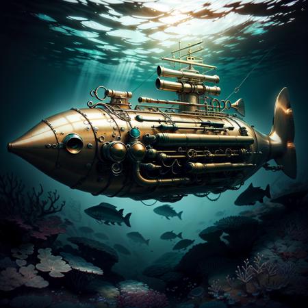 concept art   <lora:BrassInstrumentAI-000014:.9> BrassInstrumentAI submarine underwater