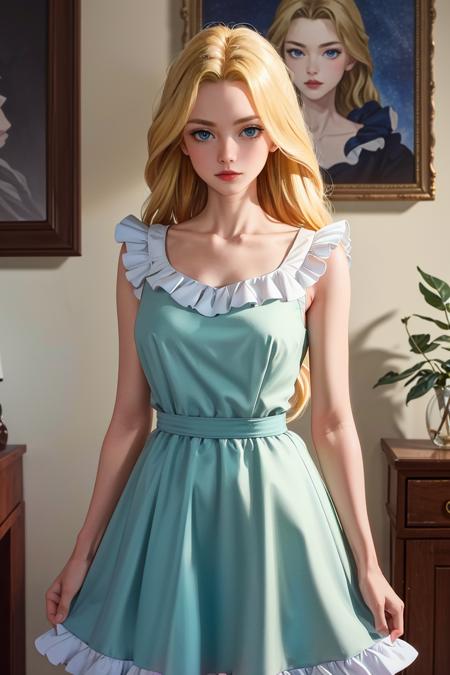 (masterpiece:1.4),(best quality:1.4),(absurdres:1.4),pin-up,    
ANIME_lolita_prideaux_ownwaifu, www.ownwaifu.com, 
blonde hair, long hair, blue eyes, collarbone, makeup, eyelashes, lips, red lips, very long hair, lipstick, 
aqua dress, dress, frills, sleeveless, frilled dress, 
<lora:ANIME_lolita_prideaux_ownwaifu-15:0.5>   
(absurdres, highres, incredibly_absurdres:1.4),scenery,masterpiece,