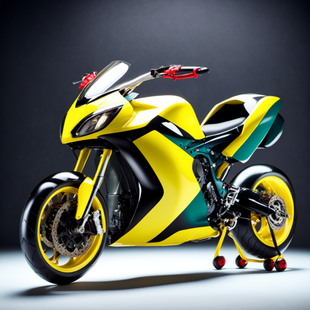 photo, a black and yellow motorcycle on a dark background (InsectBike style:1) <lora:djzInsectBikeV21:1>