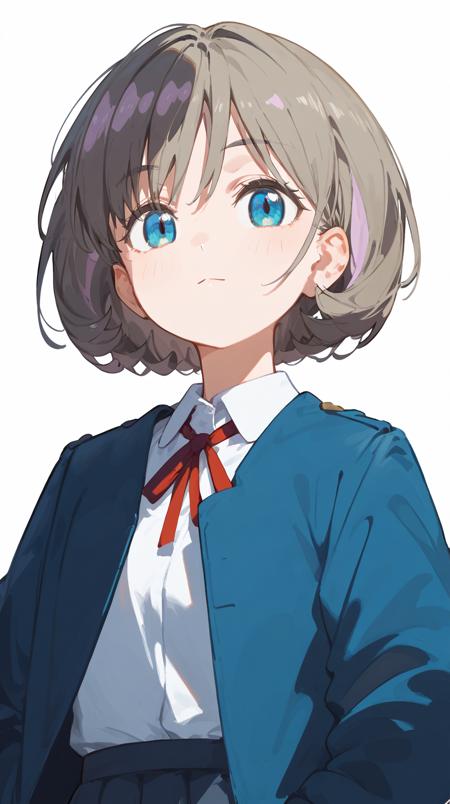 tangkeke \\\\\\\(LoveLive!Superstar!!\\\\\\\), tangkeke-1, 1girl, yuigaoka school uniform,red ribbon,white shirt,short hair,solo,blue jacket,bangs,grey hair,