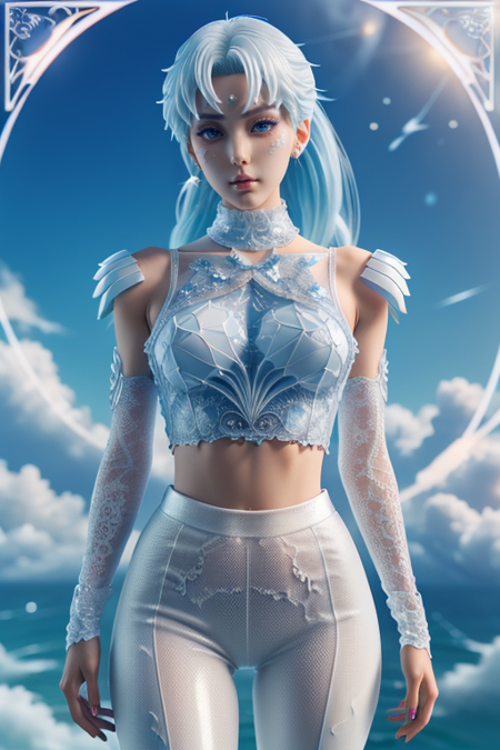 made of ral-argl, hyper detailed, slender Sailor Moon, in Plastic Torn Croptop Shirt and Tight Pants, she has a Instinctive Makeup, Very wide view, One Color, intricate detailed face, anime style, <lora:ral-argl:0.85>, cinematic atmosphere, illustrious quality, sharp focus, artistic, surreal