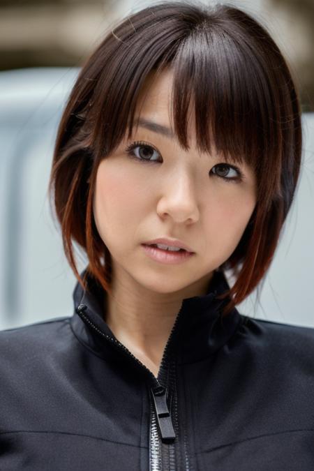 sfw, masterpiece, best quality, ultra high res, ultra detail, realistic, photorealistic, ultra realistic, professional lighting, depth of field, looking at viewer, hikari, 1girl, solo, dynamic pose, dynamic angle, extreme detailed face, perfect face, short hair, bob hair, black hair, small breasts, portrait, ski jacket, zipped up, head shot, closed up