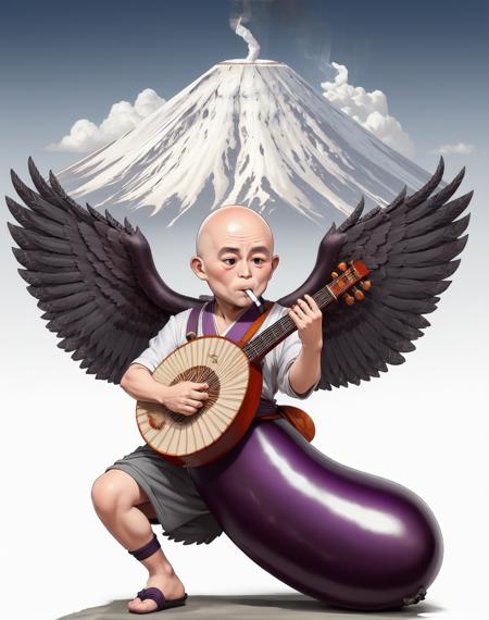 mountain hawk wing eggplant fan smoking  lute player