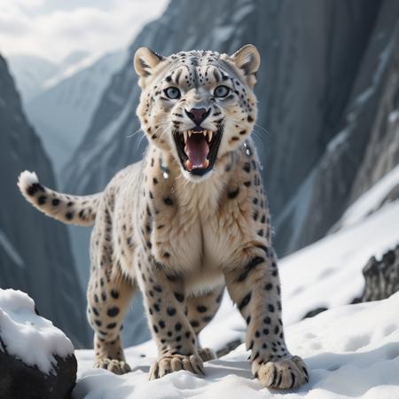 
highly detailed documentary photo of a (snow loepard):1.0 ready to attack in a snowy mountain pass,

snow leopard, open mouth, full body, 

depth of field:1.2, blurry, blurry background,
realistic:1.1,

photorealistic,
32k, best quality, 
shadow play:1.1,
light and dark,




