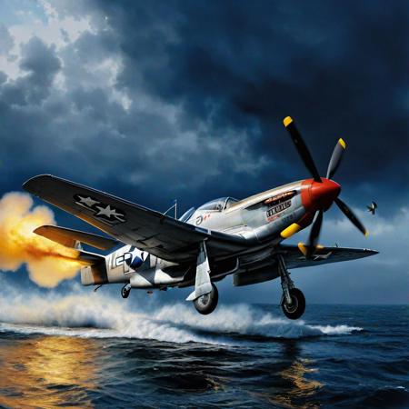 Ultra realistic  color pencil drawing of a P51 Mustang taking off from USS Enterprise during the Pacific War.
BREAK 
Deep dark intense midnight blue misty background, Dark theme, dynamic lighting, (soft shadows), (soft focus), (photo realistic), extreme details, uhd, 8k