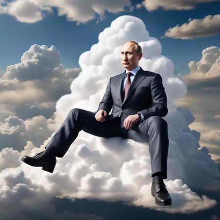 Putin sitting on cloud, cloudAI