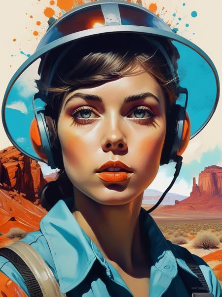 <lora:04Vintageillustration_Hap_XL:3.3>,Norman Rockwell style,vintage poster, Portrait face girl, psychedelic style  double exposure. rocky desert in splash style, HD, dark Influence, rocky desert. the background style black style, psychedelic in double exposure over a desert oil painting, niji, morphismart, minimalist, splash style, abstract style,  cyber style elements, futuristic, Impressionism, deco style, Influence, glitch art style, drawing, niji style.,